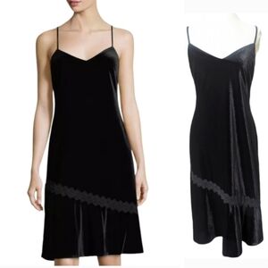 Karl Lagerfeld Paris Dress 10 Velvet Black Midi Lace Trim Evening LBD Medium
